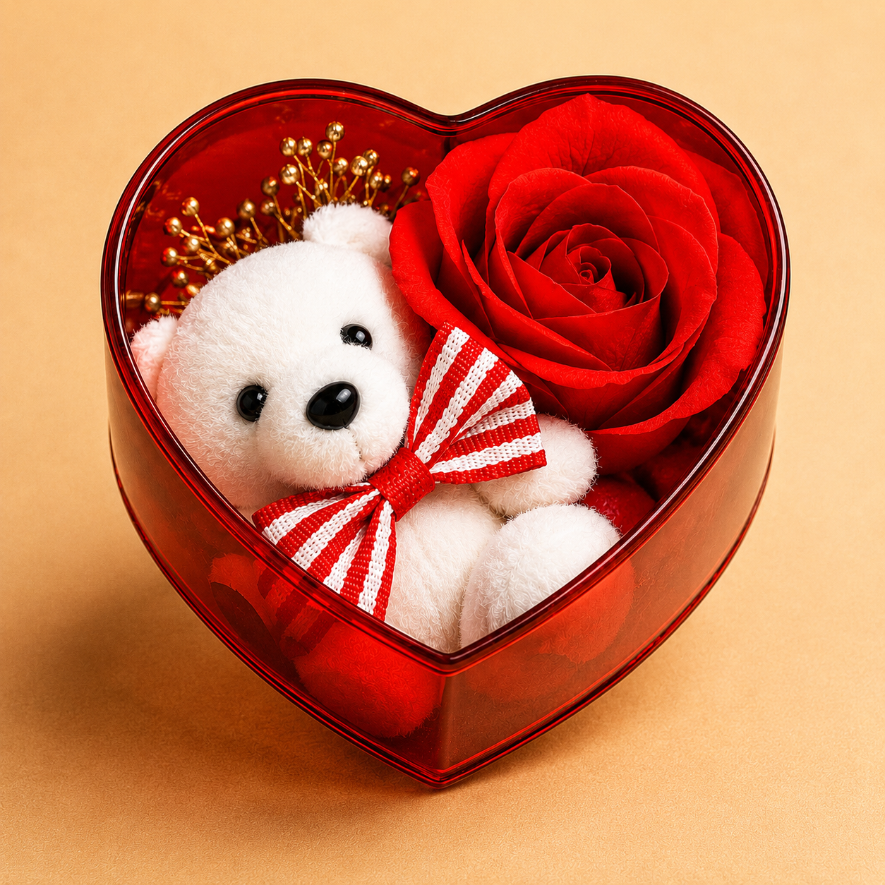 Heart Box Teddy Rose
